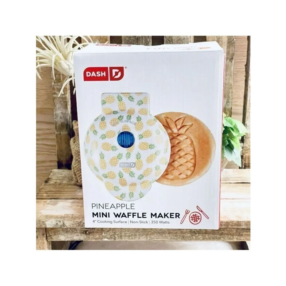 NWT in Box Gorgeous Dash White Yellow  Pineapple Mini Waffle Maker w/Recipe Book
